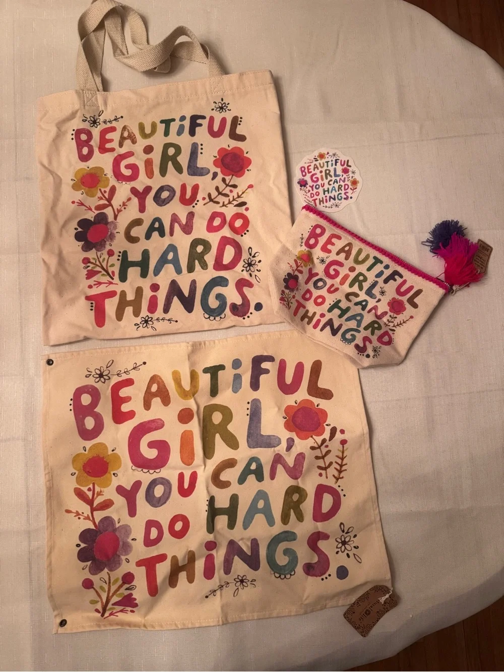 Natural Life Beautiful Girl Canvas Tote, Pouch, Mini canvas tapestry & sticker